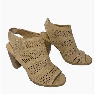 Report Laser Cut Open Toe Tan Leather Booties Women’s size 10
